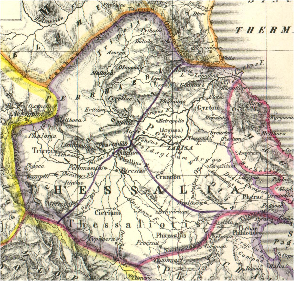 Landkarte von Griechenland (Thessalien) im Lateinischen Link-Lexikon